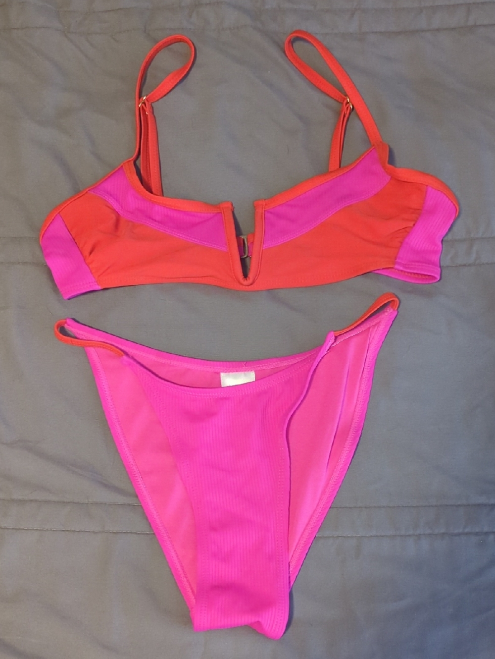 Xhilaration Pink and Red V-Notch Bikini Set